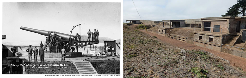 Canon on Battery Godfrey in 1910 and view now