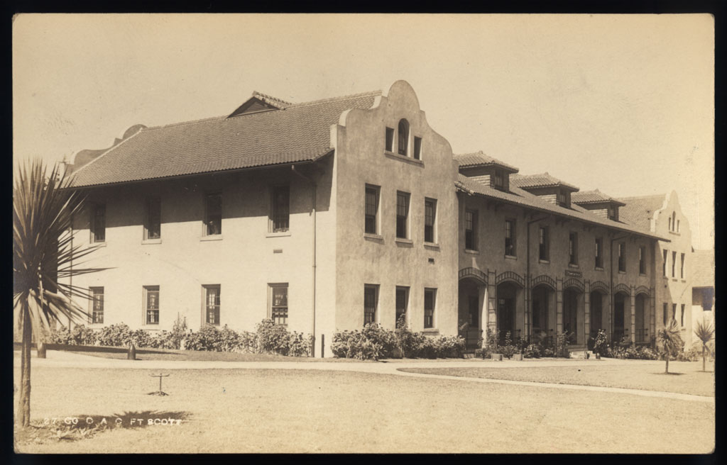 Fort Winfield Scott building with Mission Revival-inspired architecture