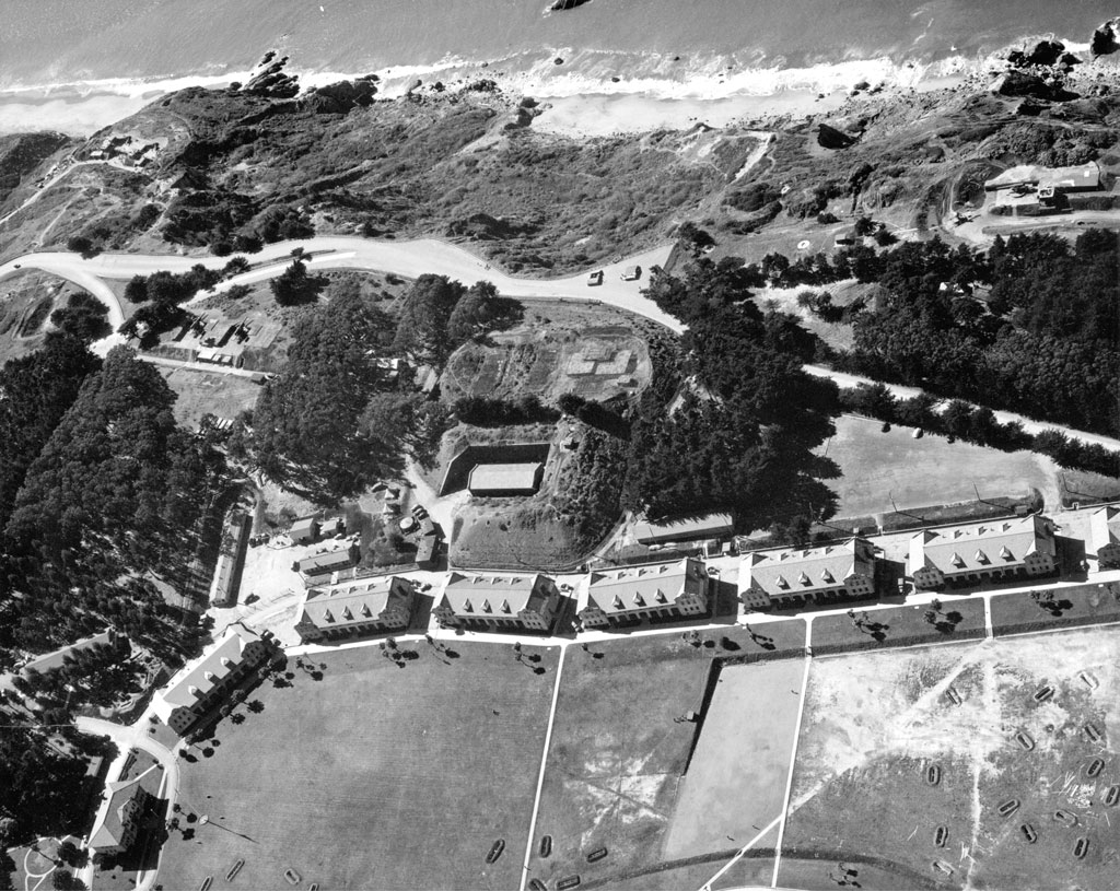 Aerial view of Fort Winfield Scott and coastline