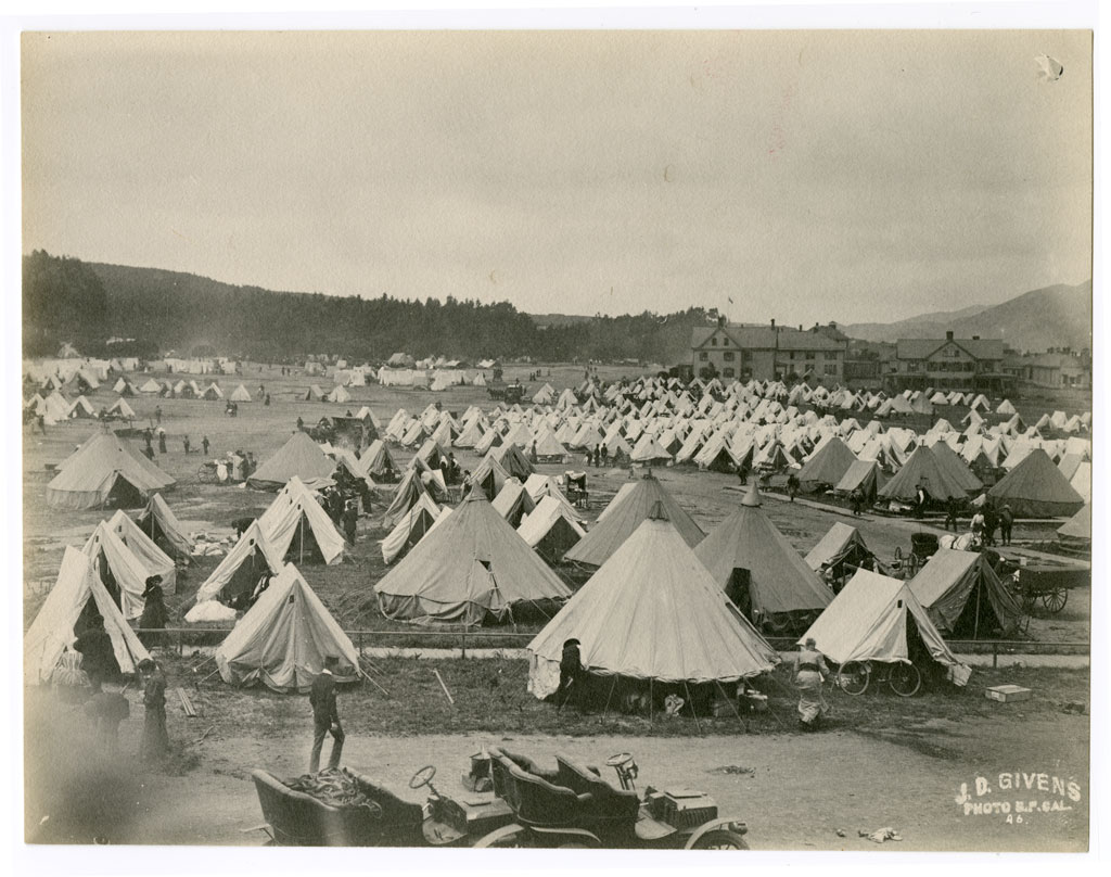 Tents scattered on grounds