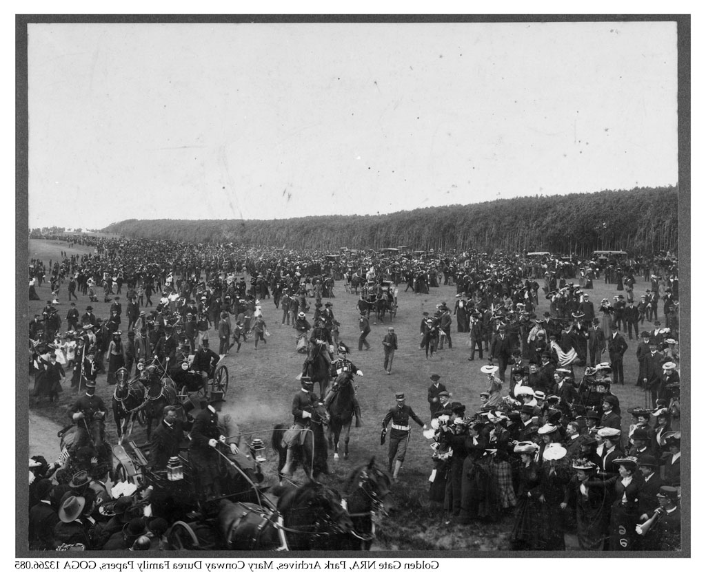 Troops I and M escorting President Roosevelt in a review at the Presidio Golf Course, May 13, 1903. Image courtesy GGNRA, Park Archives.