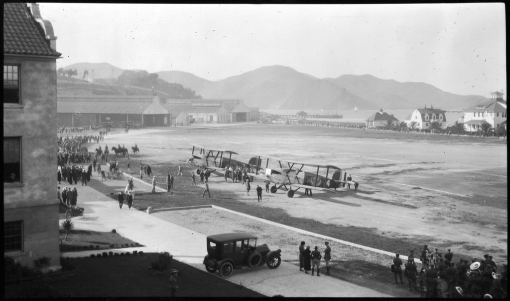 Two successful planes of "The Around the World Fliers", just after landing at Crissy Field, the "Chicago" and the "New Orleans.” Photo by C. Tucker Beckett, courtesy Sutro Library.