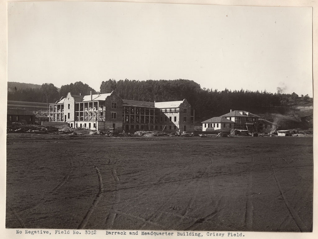 Barracks (left) and the administration building. Image courtesy National Archives and Records Administration.