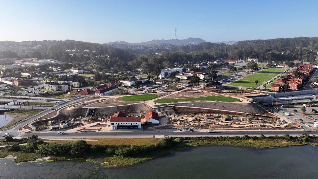 Aerial view of Presidio Tunnel Tops mid-construction