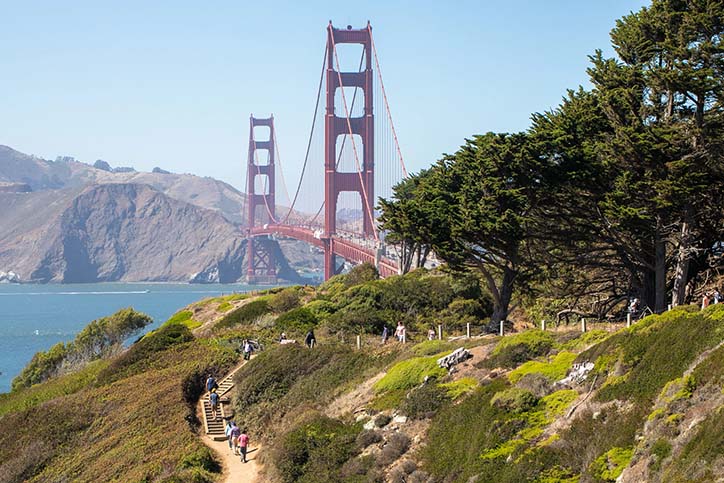 Coastal bluffs and Golden Gate Bridge.