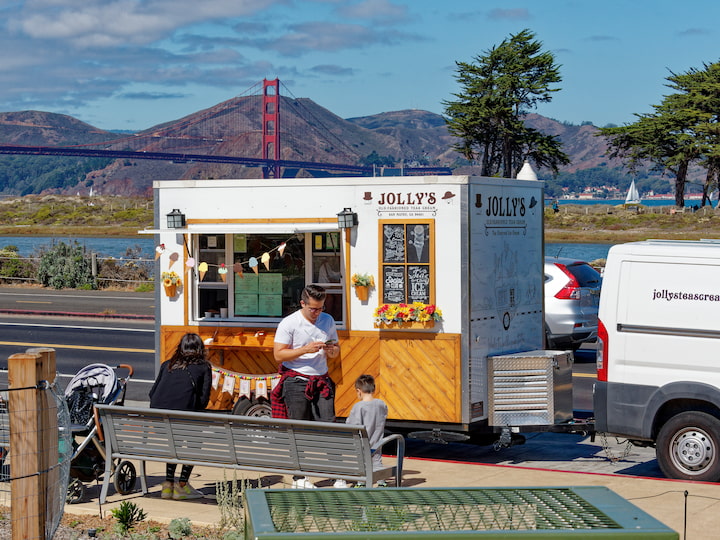 An ice cream truck parked near the Outpost playground. Photo by Dan Friedman.