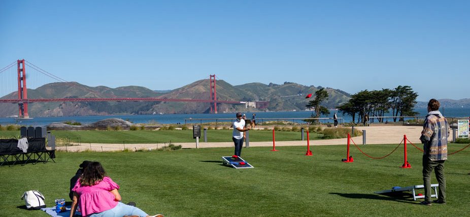 Activities and games on Presidio Lawn
