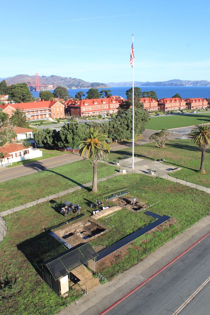 Aerial view of the El Presidio de San Francisco archaeology site.
