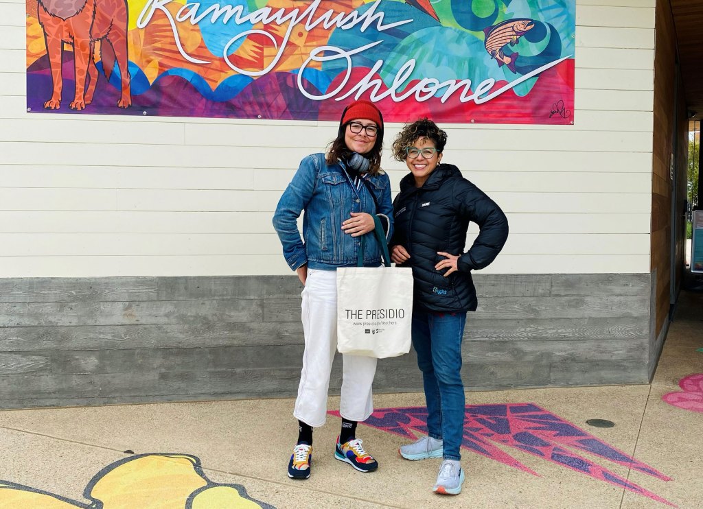 Felicia and Favianna in front of Ohlone sign