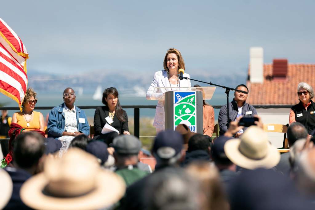 Nancy Pelosi at the opening of Presidio Tunnel Tops.