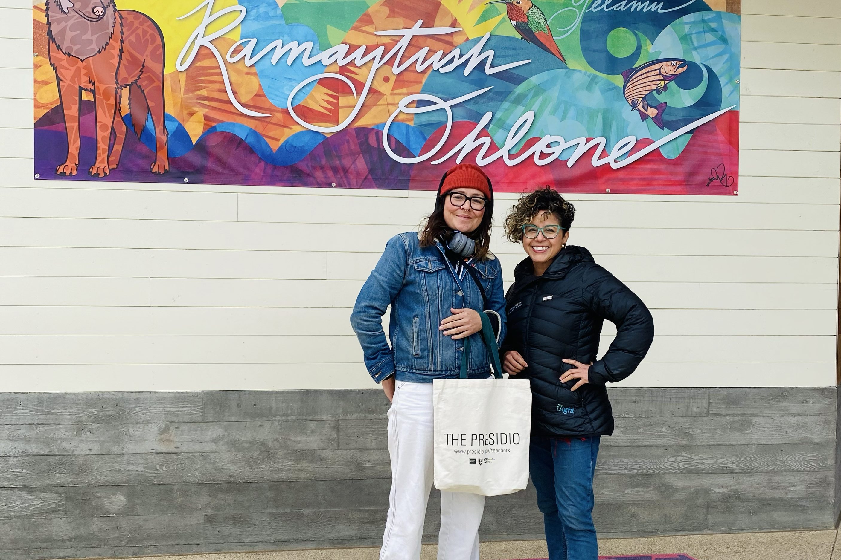 Felicia and Favianna in front of Ohlone Sign