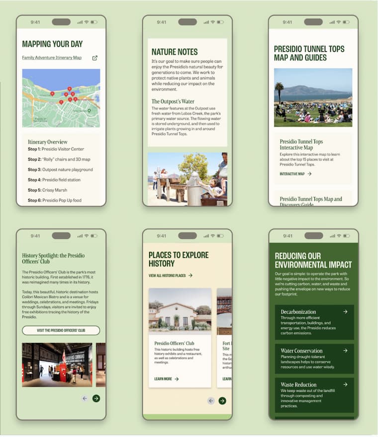 Collage of images showing how the Presidio website can be viewed on a mobile device.