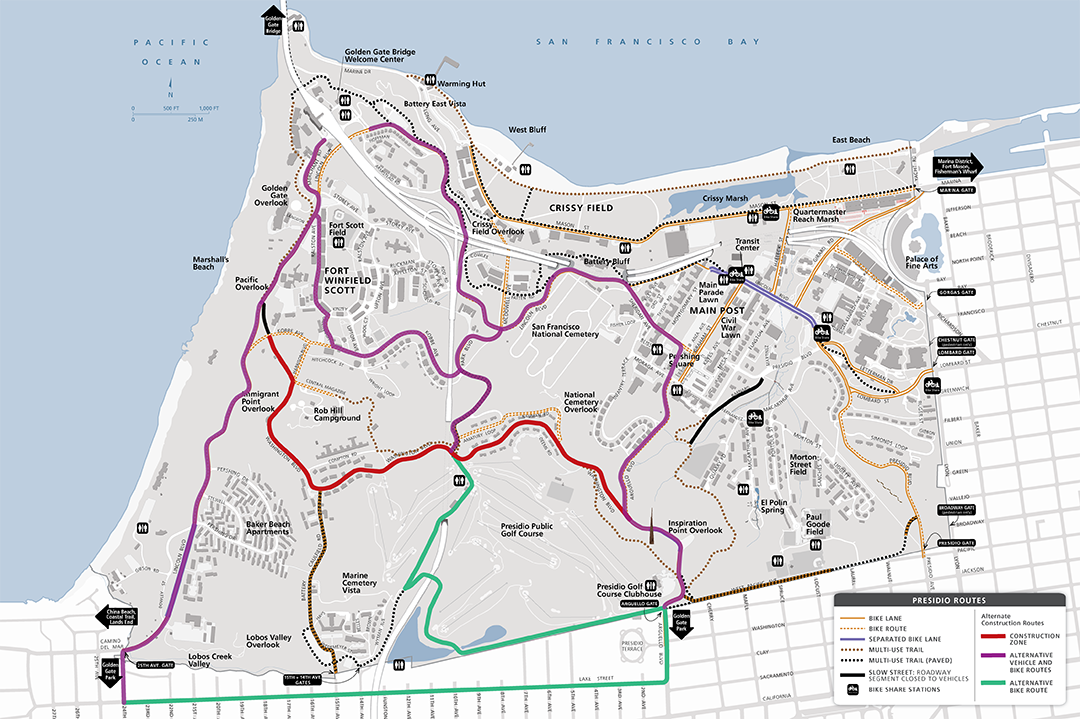 Map indicating places where road, bikeway, and sidewalk improvements will be made in 2025