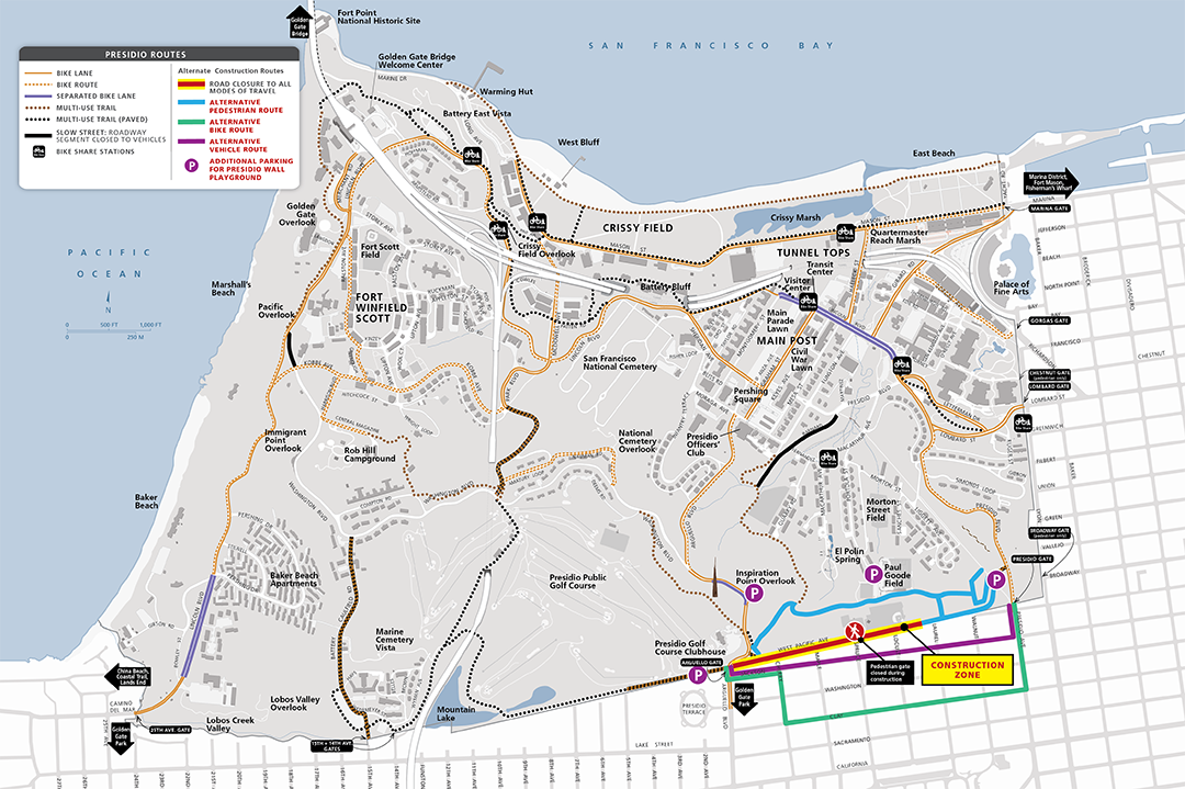 Map indicating places where road, bikeway, and sidewalk improvements will be made in 2025