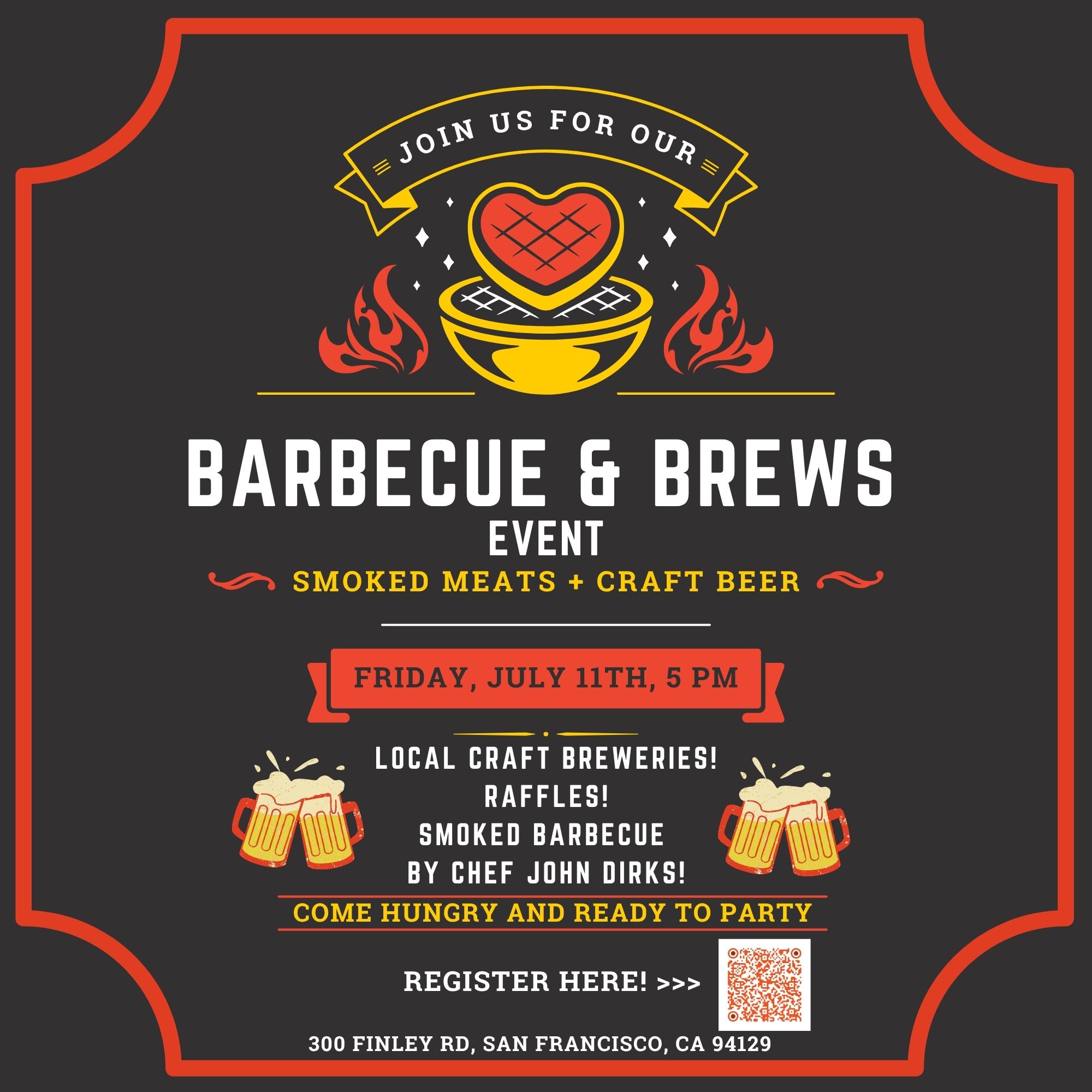 Event flyer for BBQ and brews and Presidio Golf Course