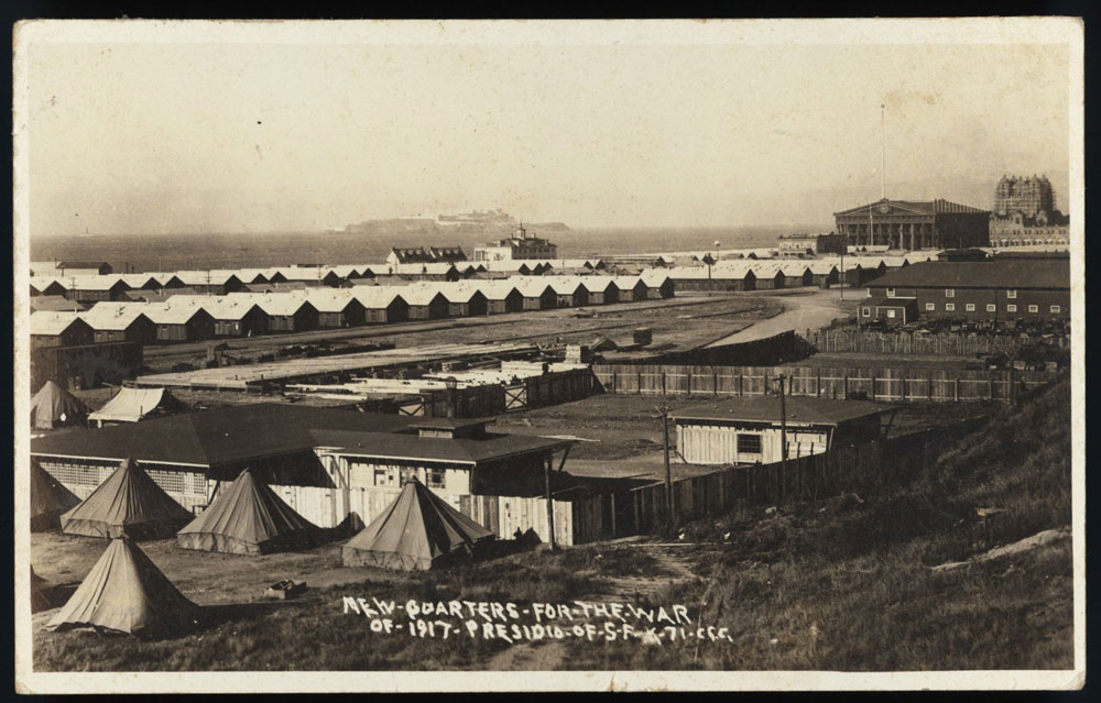 North Cantonment, completed by June 19, 1917. Oregon and Virginia buildings remaining from Panama Pacific International Exposition. Photo Courtesy of Robert W. Bowen Family