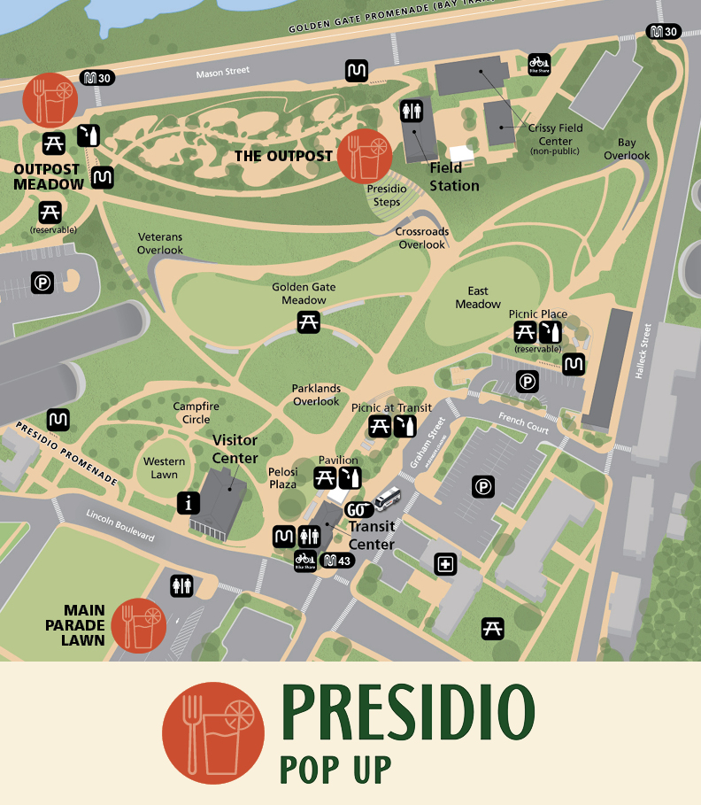 map of presidio pop up locations in the presidio