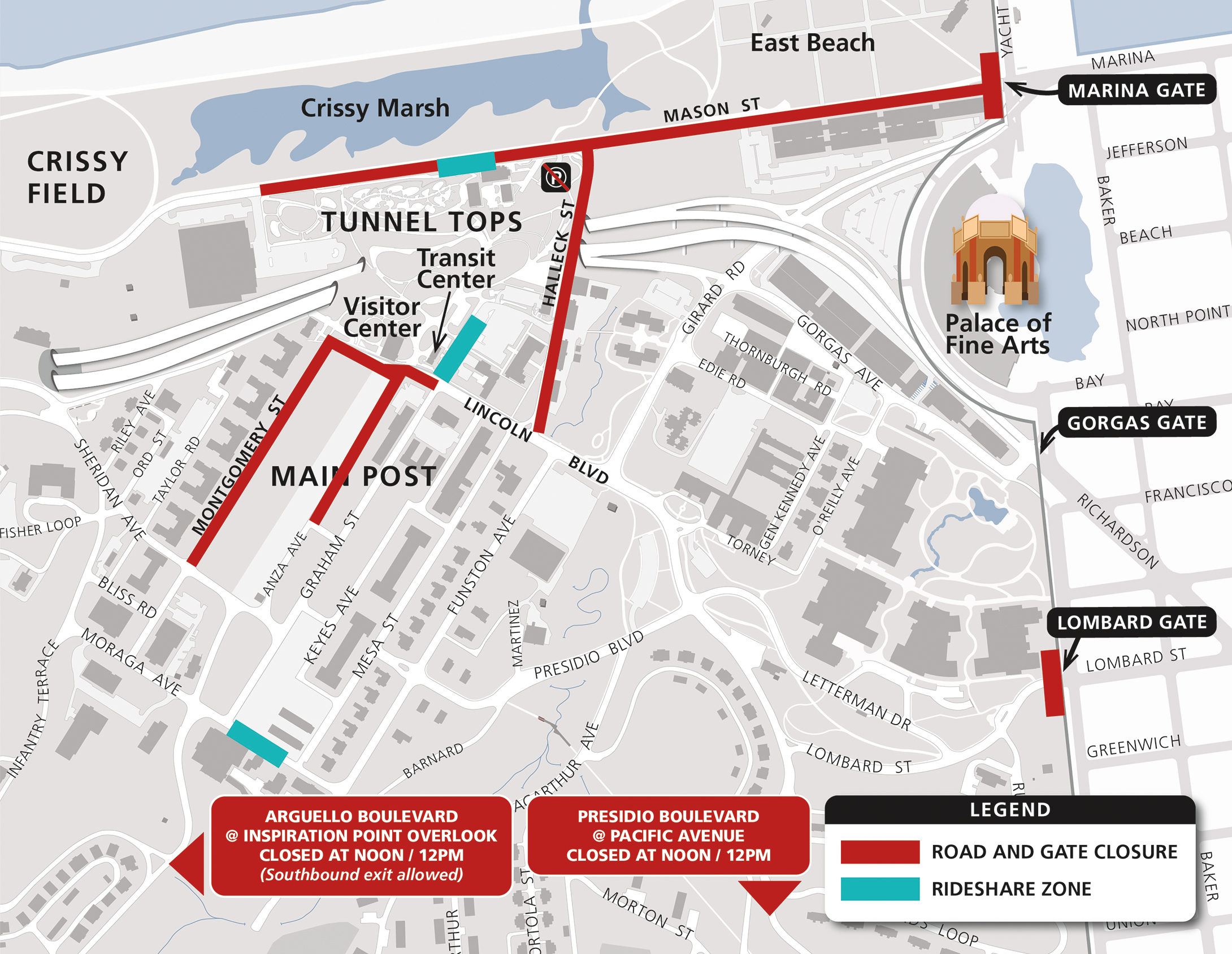 Map of road closures during Fleet Week in the Presidio