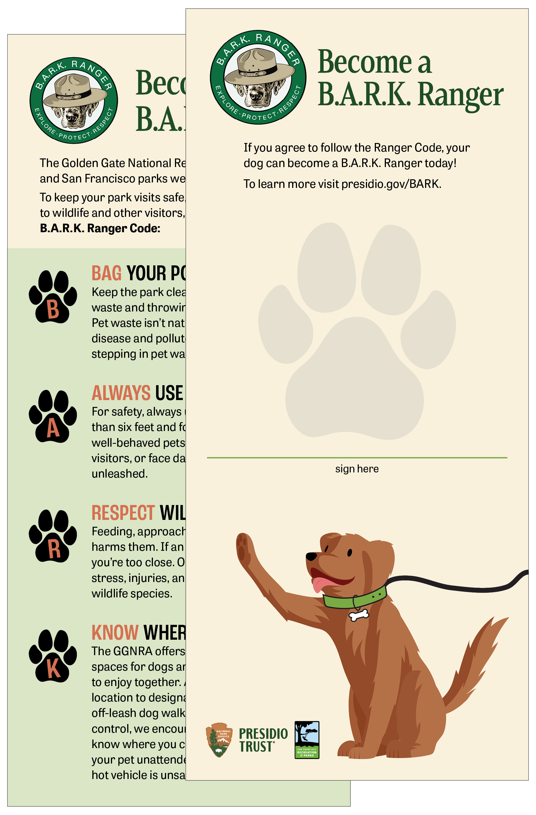 card outlining the points of becoming a B.A.R.K. Ranger