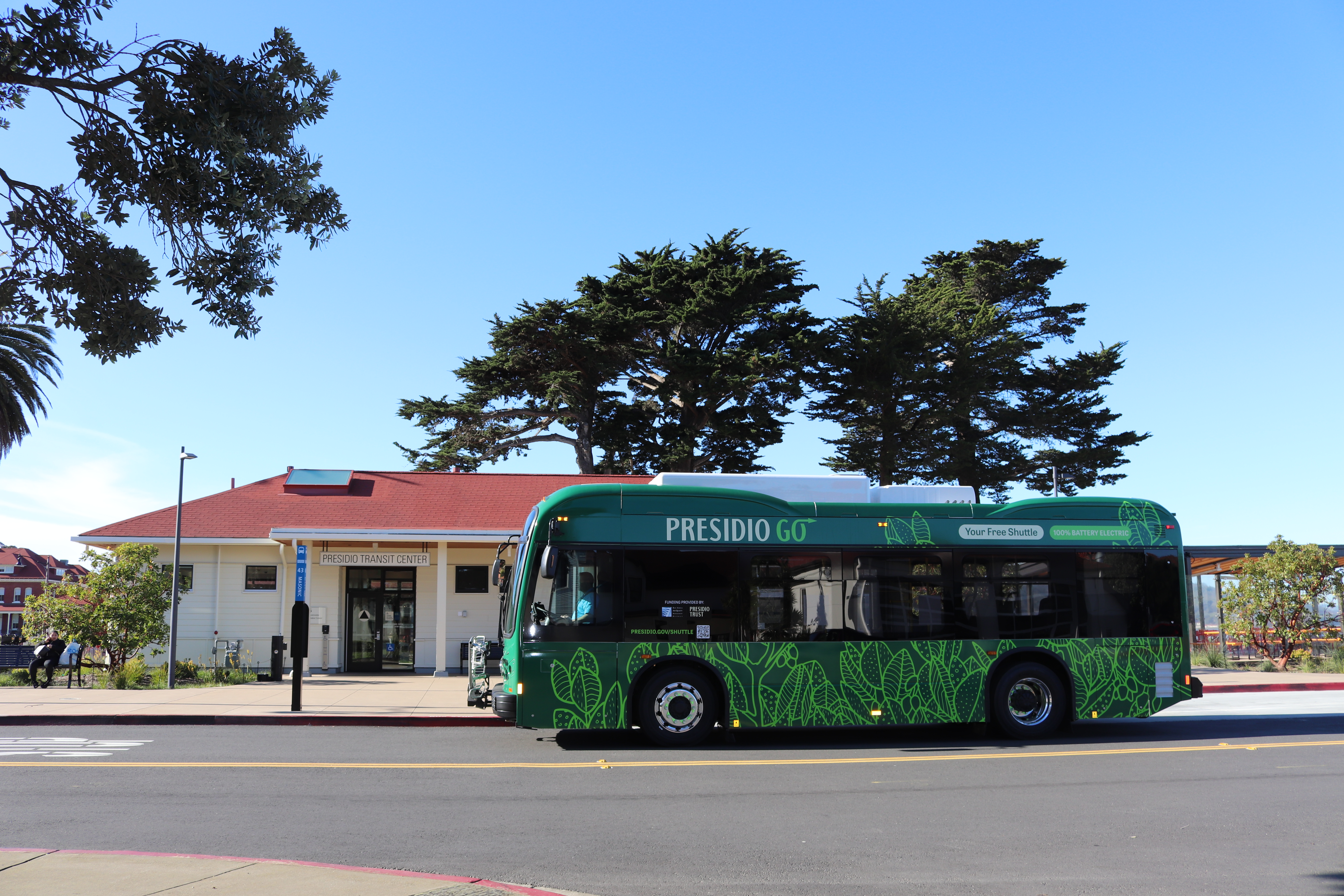 Presidio GO Shuttle outside of Presidio Transit Center