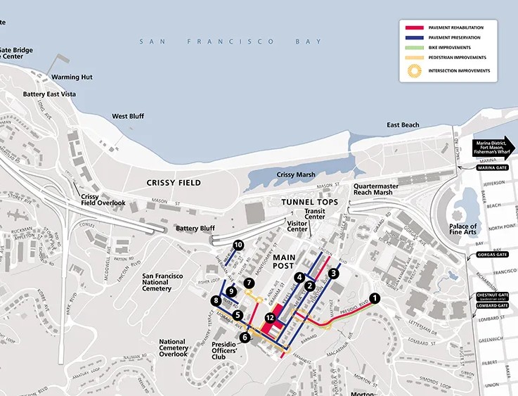 map of areas under construction in the Presidio in 2026.