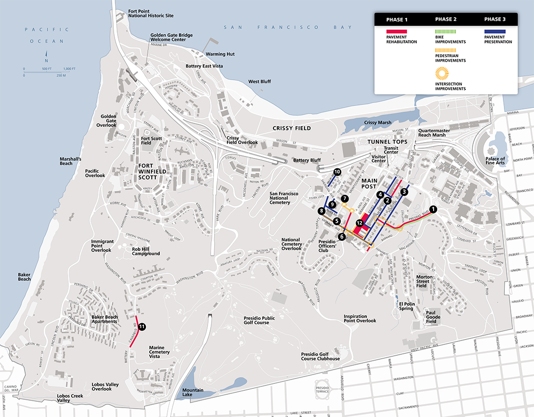 Map indicating places where road, bikeway, and sidewalk improvements will be made in 2026