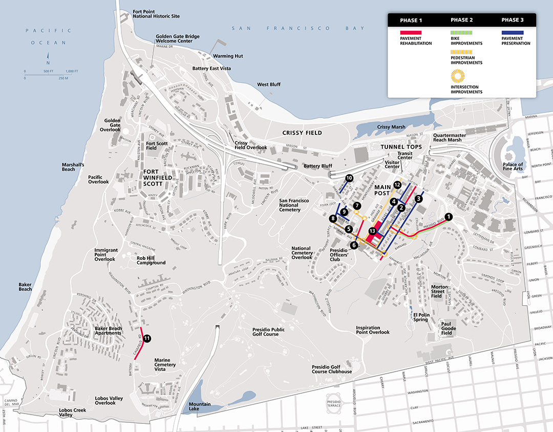 Map indicating places where road, bikeway, and sidewalk improvements will be made in 2026