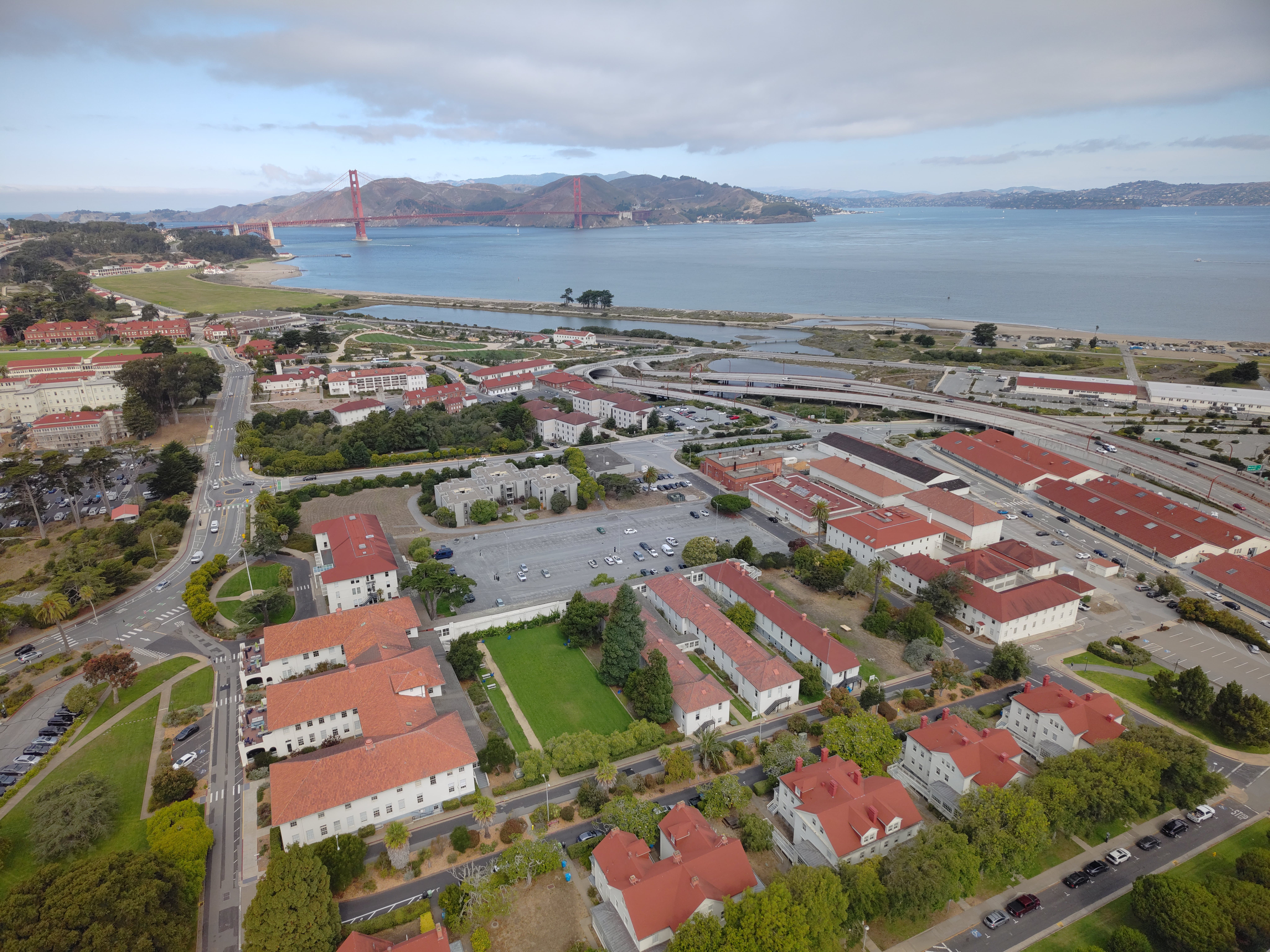 Aerial image of Letterman district in the Presidio looking west