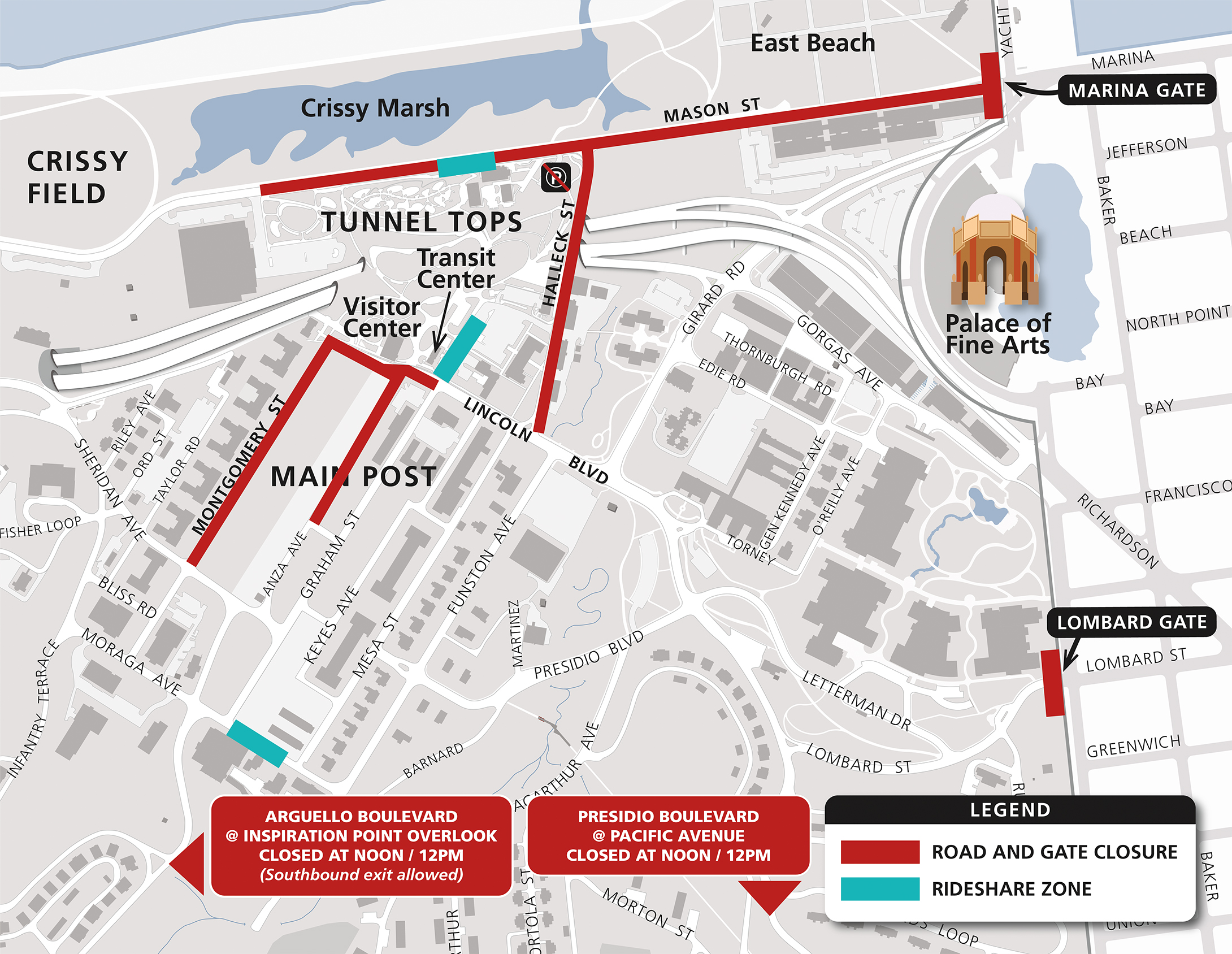 Map of road closures during Fleet Week in the Presidio